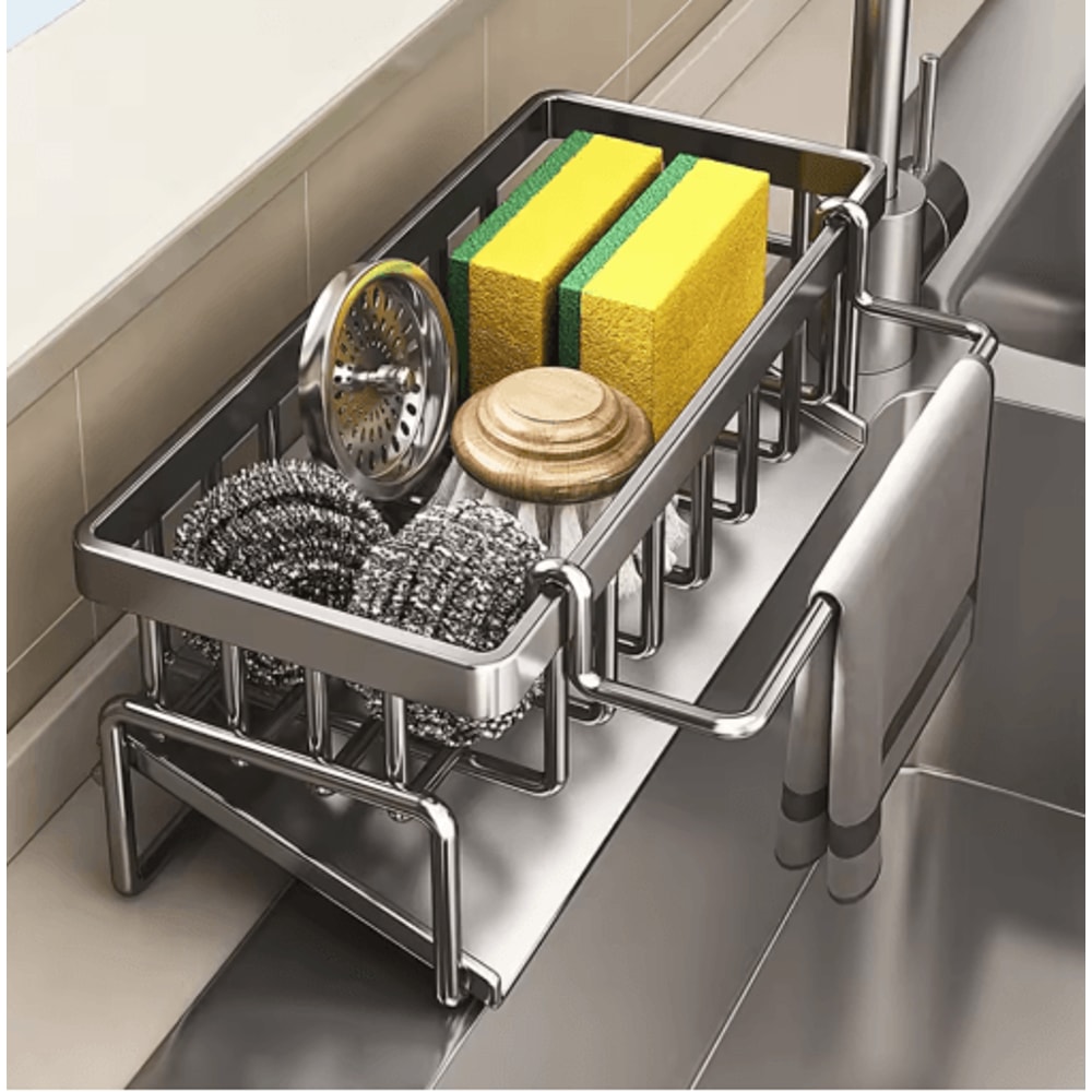 Stainless Steel Sink Organizer Multi Layer Drain Rack With Soap Sponge Holder 7