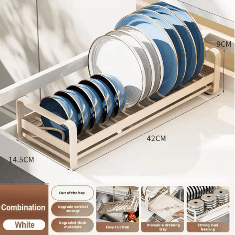 Pull Out Cabinet Dish Rack Stainless Steel Plate Bowl Storage Drawer Organizer 10