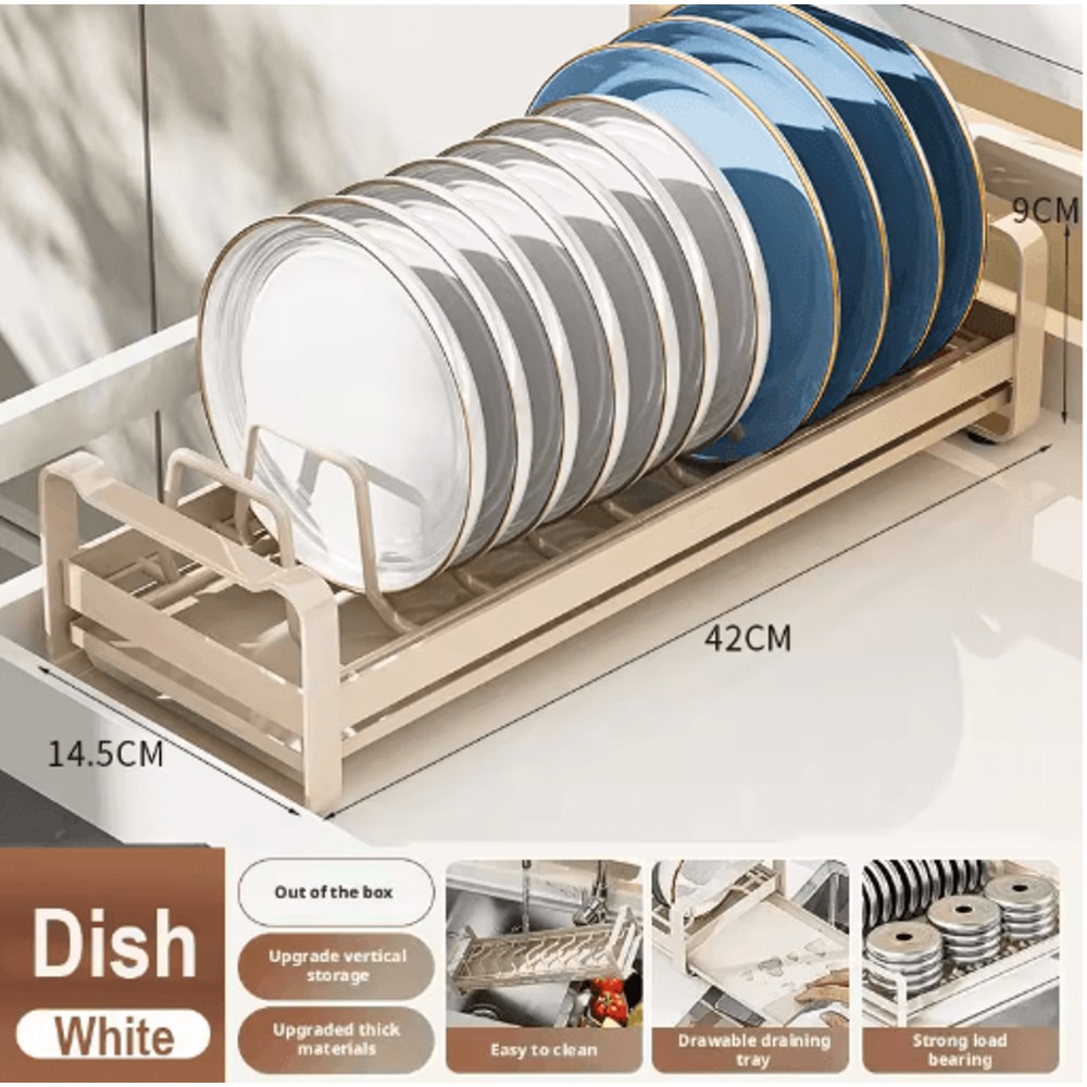 Pull Out Cabinet Dish Rack Stainless Steel Plate Bowl Storage Drawer Organizer 11