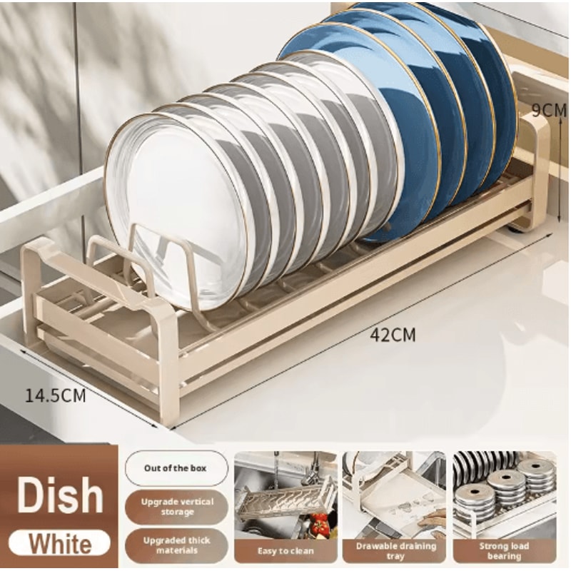 Pull Out Cabinet Dish Rack Stainless Steel Plate Bowl Storage Drawer Organizer 11