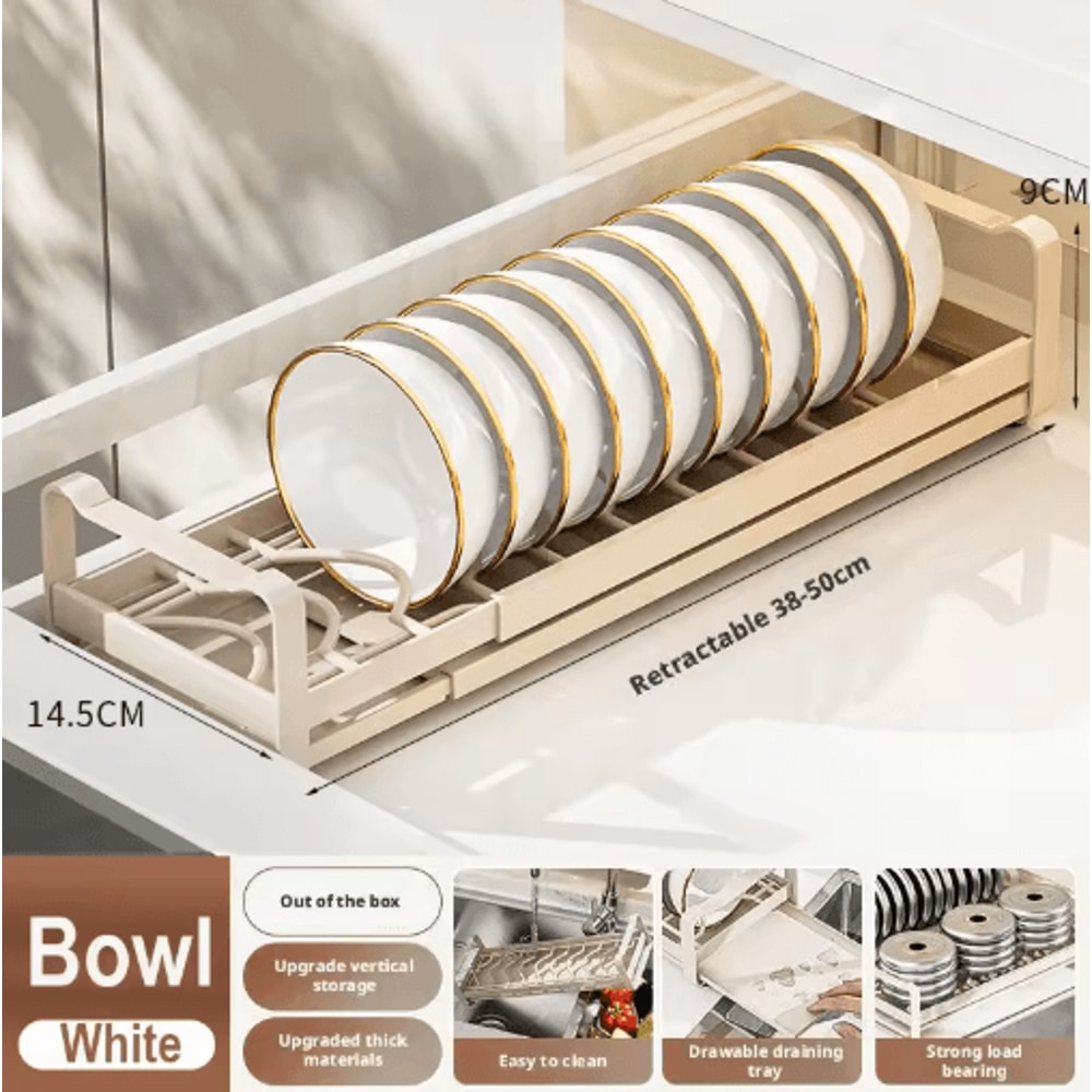Pull Out Cabinet Dish Rack Stainless Steel Plate Bowl Storage Drawer Organizer 14
