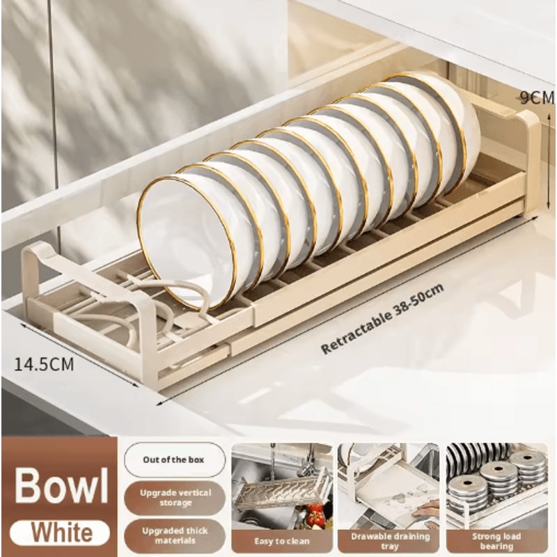 Pull Out Cabinet Dish Rack Stainless Steel Plate Bowl Storage Drawer Organizer 14