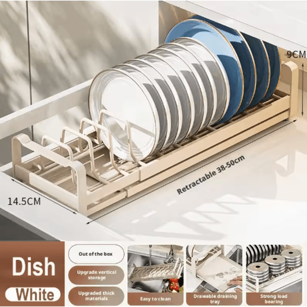 Pull Out Cabinet Dish Rack Stainless Steel Plate Bowl Storage Drawer Organizer 15