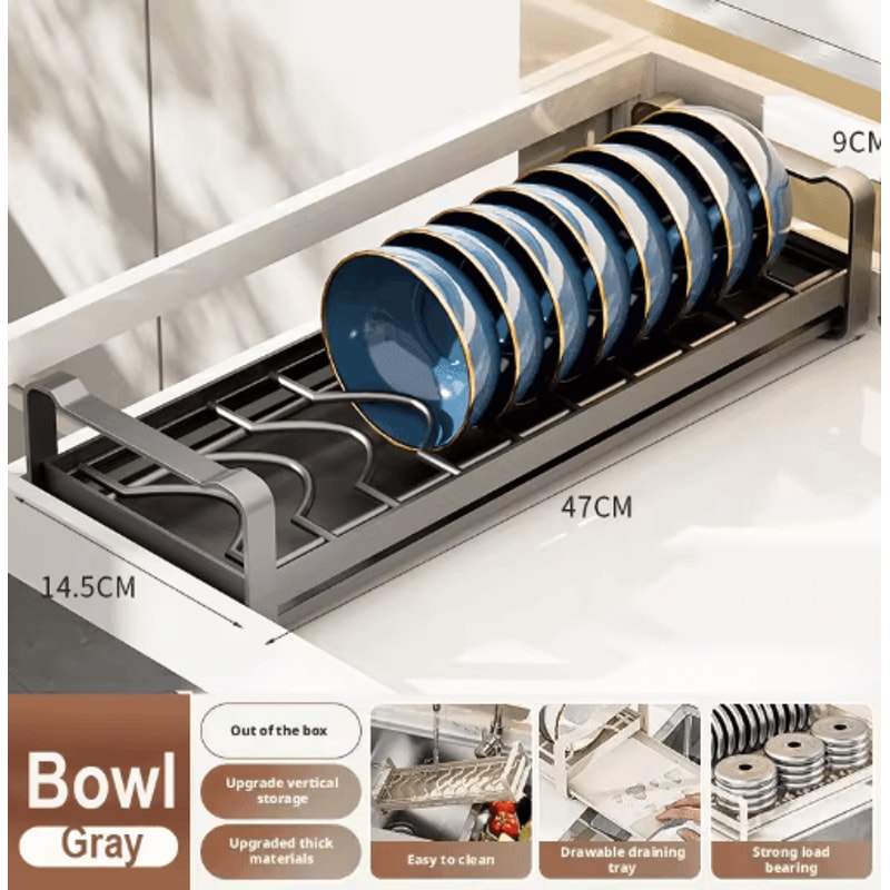 Pull Out Cabinet Dish Rack Stainless Steel Plate Bowl Storage Drawer Organizer 2
