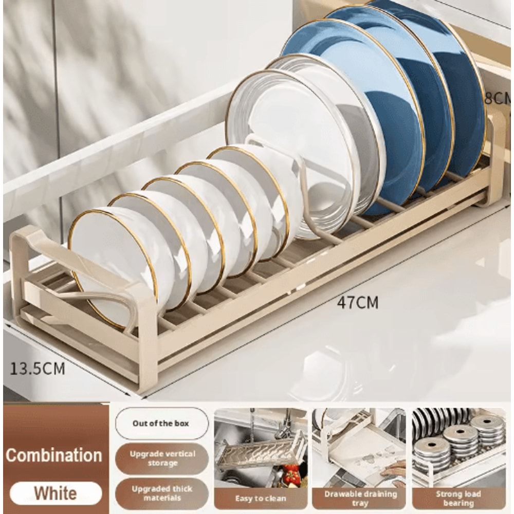 Pull Out Cabinet Dish Rack Stainless Steel Plate Bowl Storage Drawer Organizer 7