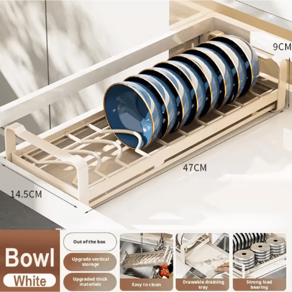 Pull Out Cabinet Dish Rack Stainless Steel Plate Bowl Storage Drawer Organizer 8