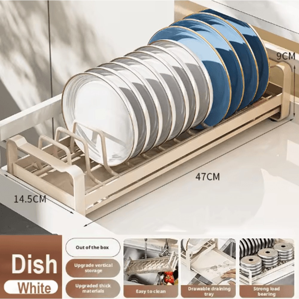 Pull Out Cabinet Dish Rack Stainless Steel Plate Bowl Storage Drawer Organizer 9