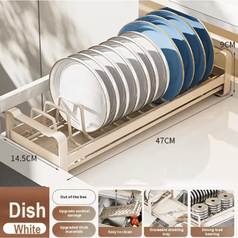 Pull Out Cabinet Dish Rack Stainless Steel Plate Bowl Storage Drawer Organizer 9