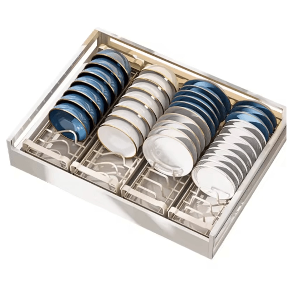 Pull Out Cabinet Dish Rack Stainless Steel Plate Bowl Storage Drawer Organizer 18