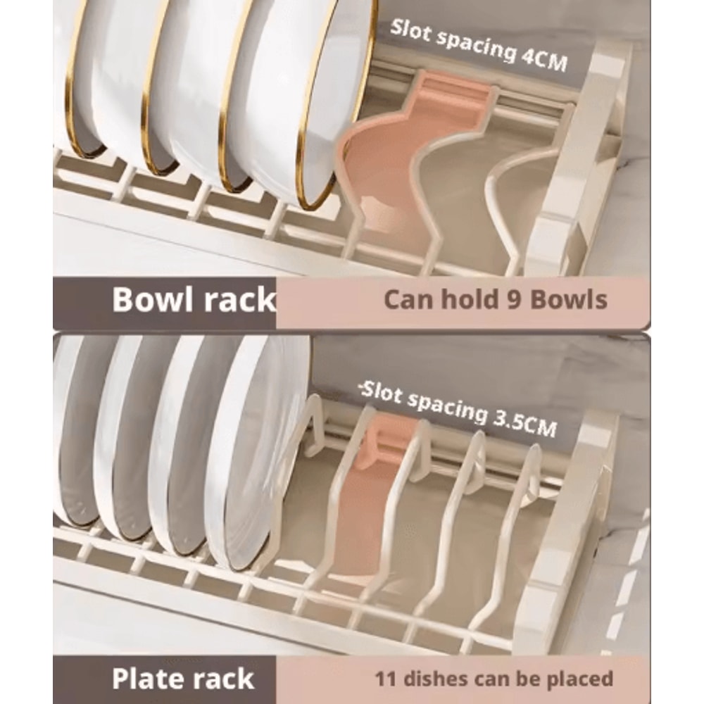 Pull Out Cabinet Dish Rack Stainless Steel Plate Bowl Storage Drawer Organizer 19