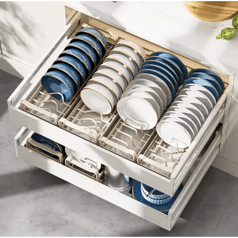 Pull Out Cabinet Dish Rack Stainless Steel Plate Bowl Storage Drawer Organizer 20
