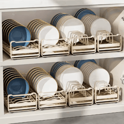pull out cabinet dish rack stainless steel plate & bowl storage drawer organizer