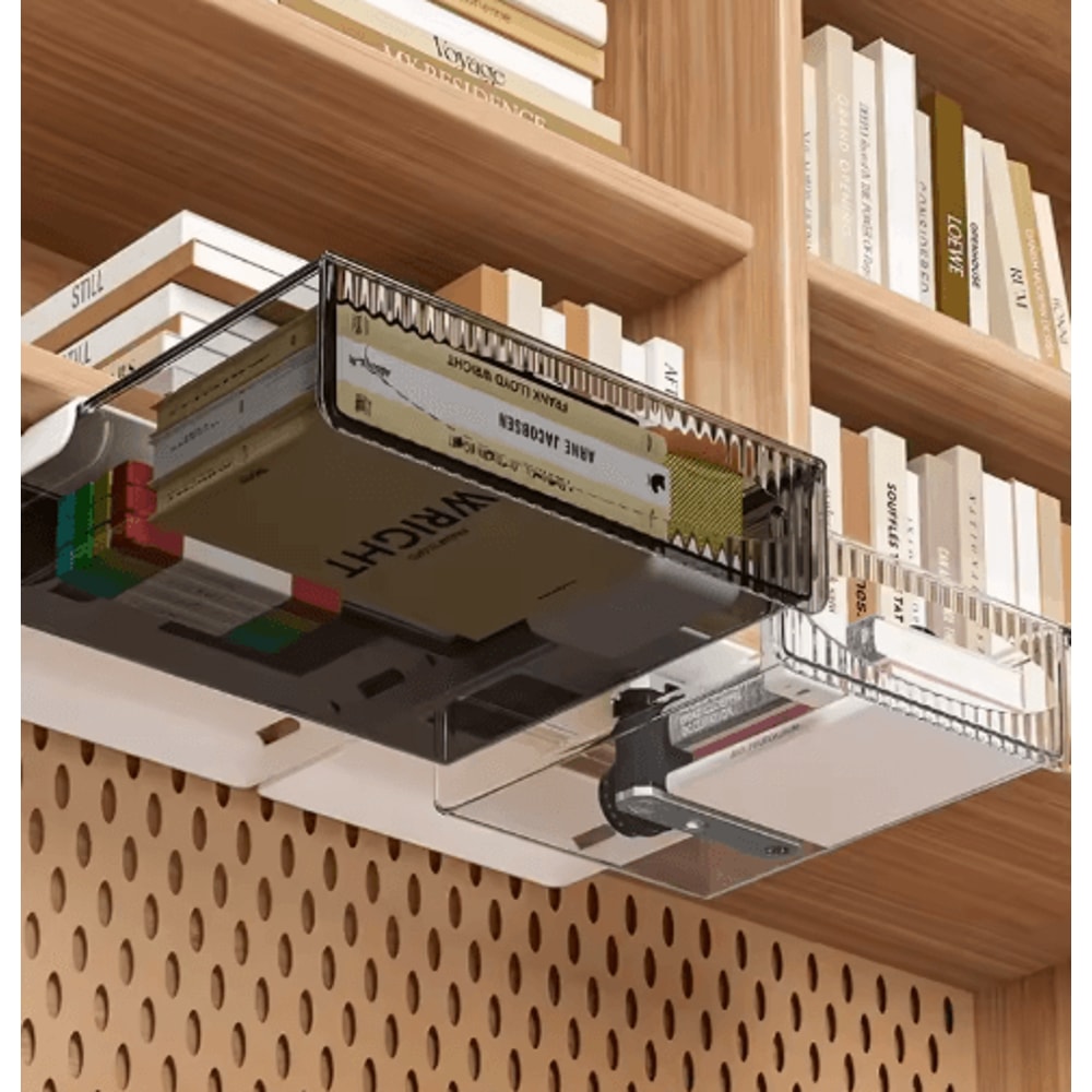 SpaceSaver Under Desk Drawer Hidden Pull Out Storage Box Organizer 8