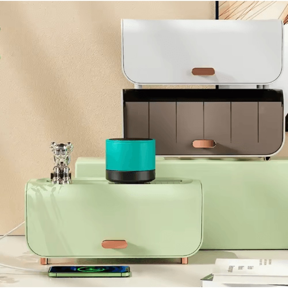 Desktop Cable Management Box With Router And Power Strip Storage 0