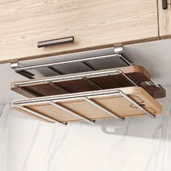 stainless steel double-layer under cabinet storage rack for cutting boards and dishes