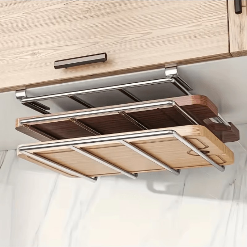 Stainless Steel DoubleLayer Under Cabinet Storage Rack For Cutting Boards And Dishes 0