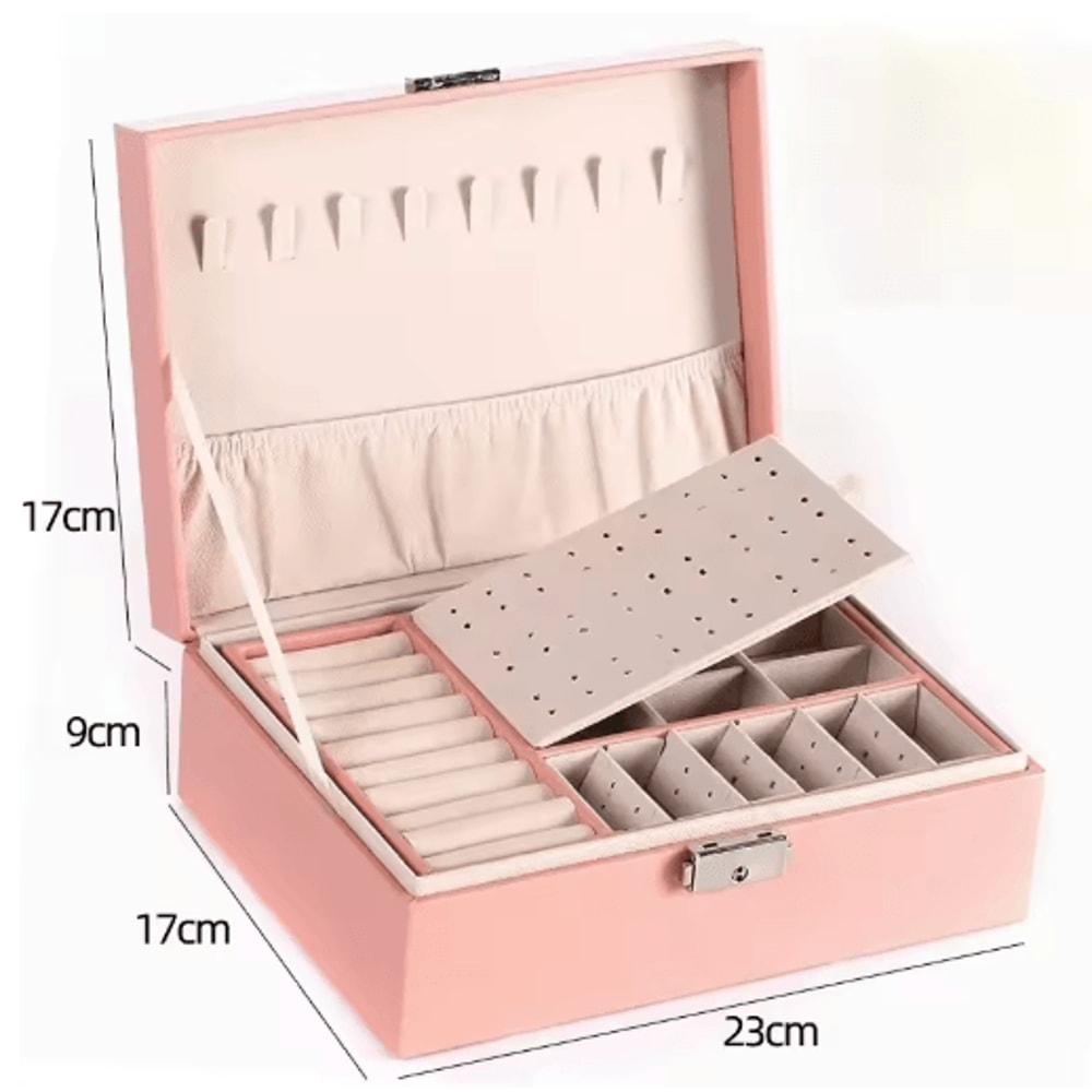 Double Layer PU Leather Jewelry Box With Lock And Ring Organizer 3