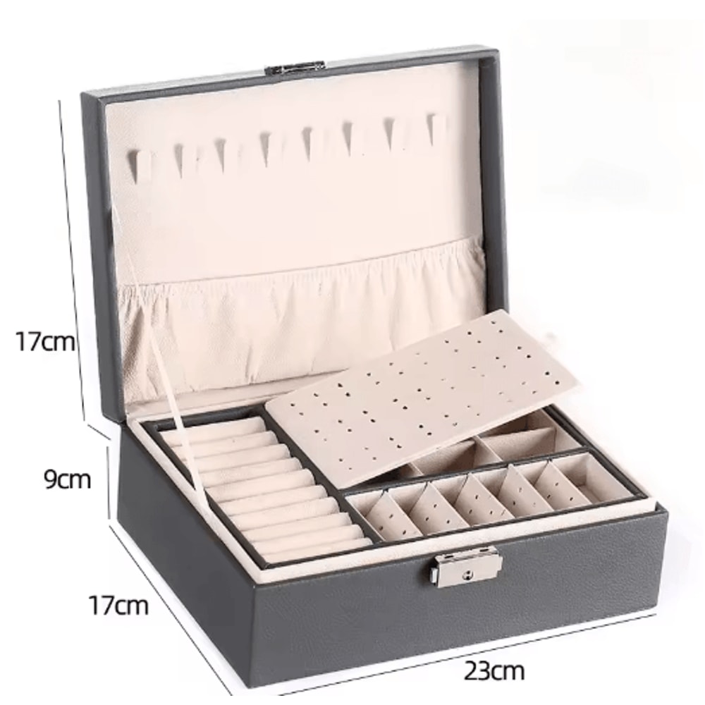Double Layer PU Leather Jewelry Box With Lock And Ring Organizer 4