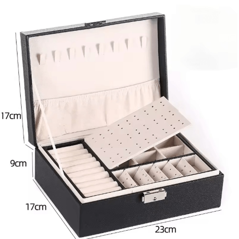 Double Layer PU Leather Jewelry Box With Lock And Ring Organizer 5
