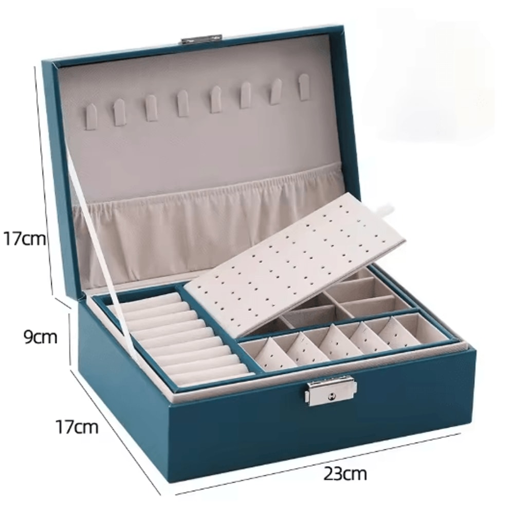 Double Layer PU Leather Jewelry Box With Lock And Ring Organizer 6