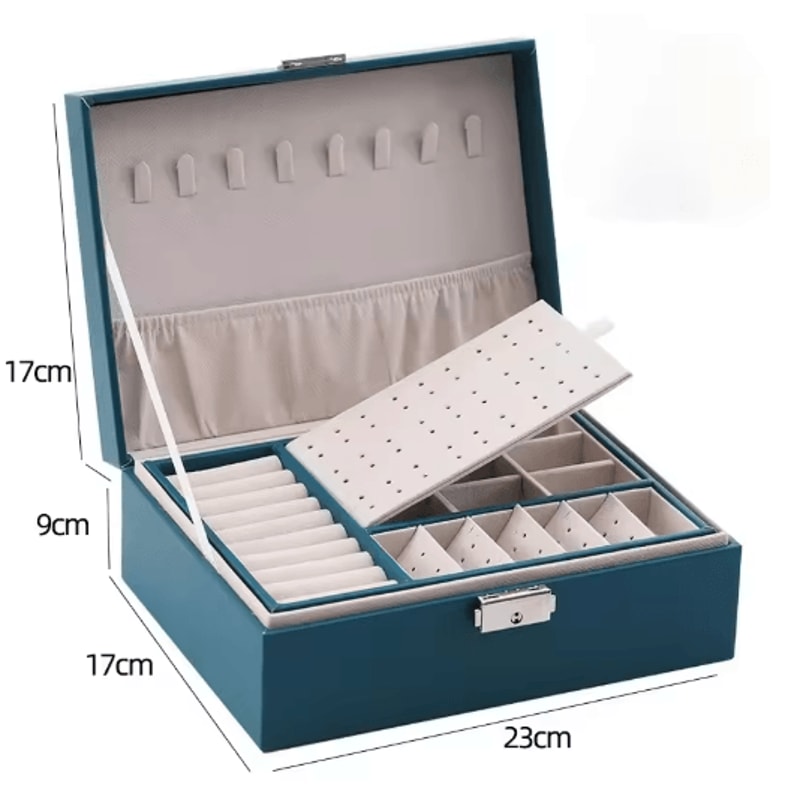 Double Layer PU Leather Jewelry Box With Lock And Ring Organizer 6