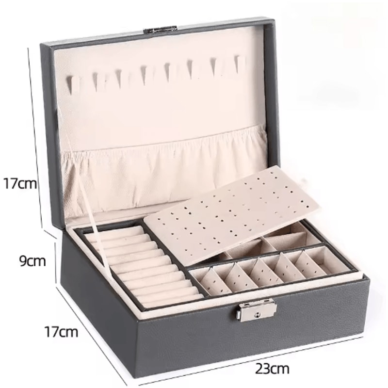 Double Layer PU Leather Jewelry Box With Lock And Ring Organizer 9