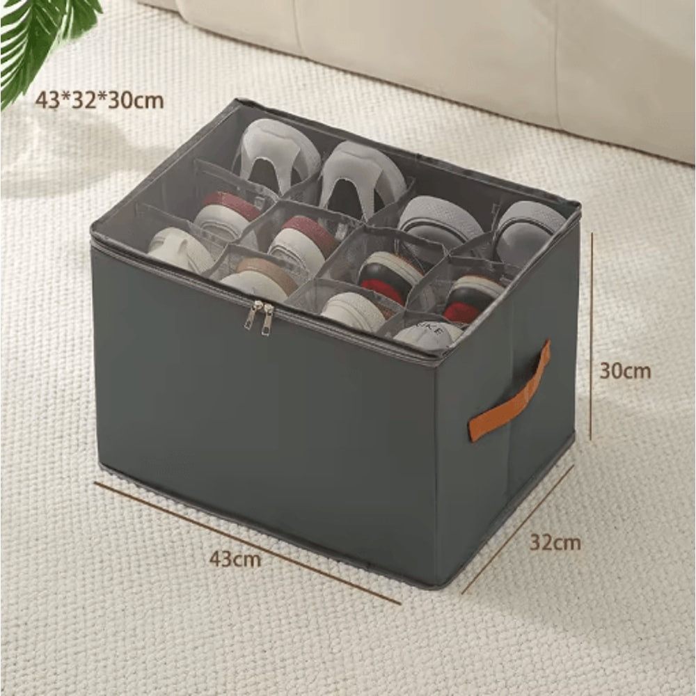 14Pair Fabric Shoe Organizer With Cover And Adjustable Dividers 3