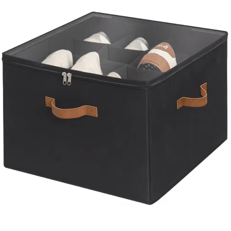 14Pair Fabric Shoe Organizer With Cover And Adjustable Dividers 5