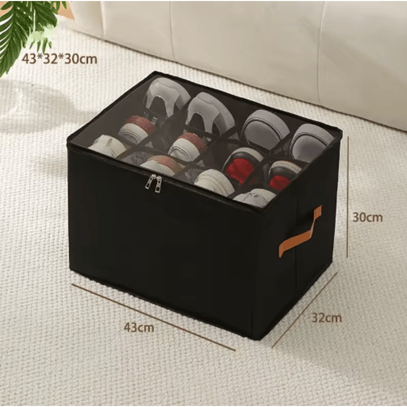 14Pair Fabric Shoe Organizer With Cover And Adjustable Dividers 6