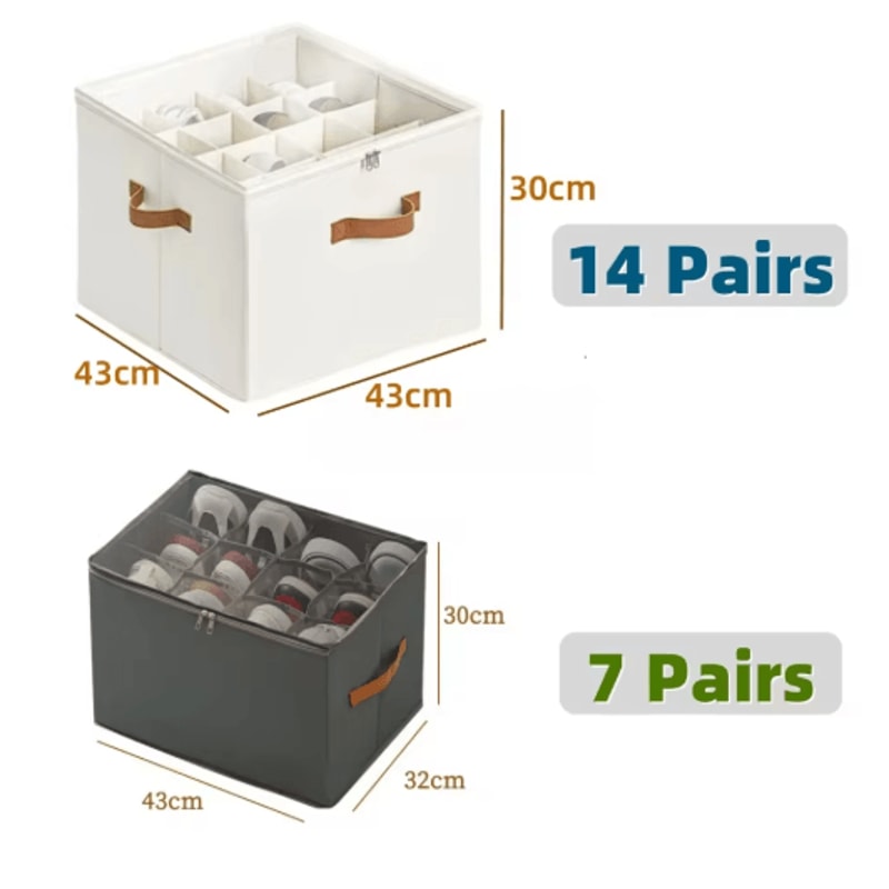 14Pair Fabric Shoe Organizer With Cover And Adjustable Dividers 8