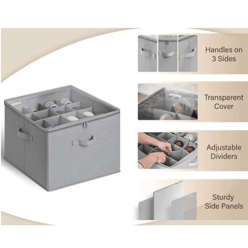 14Pair Fabric Shoe Organizer With Cover And Adjustable Dividers 9