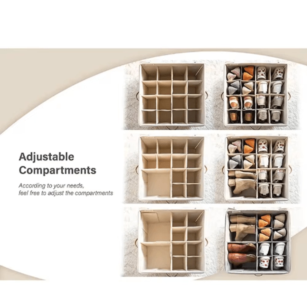 14Pair Fabric Shoe Organizer With Cover And Adjustable Dividers 11