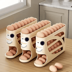 3-tier rolling egg storage container for refrigerator – holds 24 eggs
