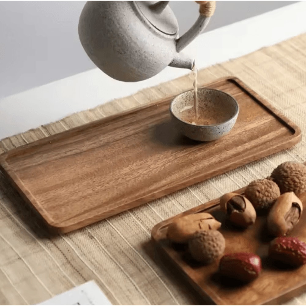 Acacia Wood Rectangular Serving Tray And Long Charcuterie Board 7