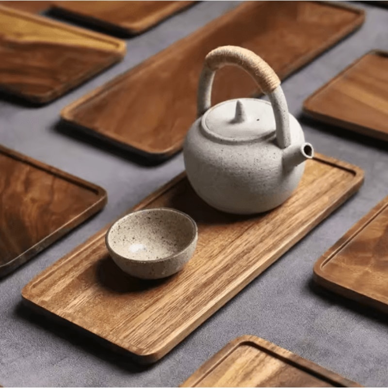 Acacia Wood Rectangular Serving Tray And Long Charcuterie Board 8