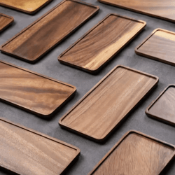 acacia wood rectangular serving tray and long charcuterie board