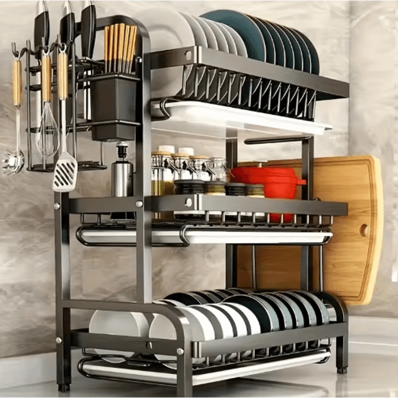 3 Tier Kitchen Countertop Dish Rack With Large Capacity Drainer 1