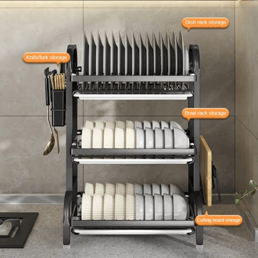 3 Tier Kitchen Countertop Dish Rack With Large Capacity Drainer 2
