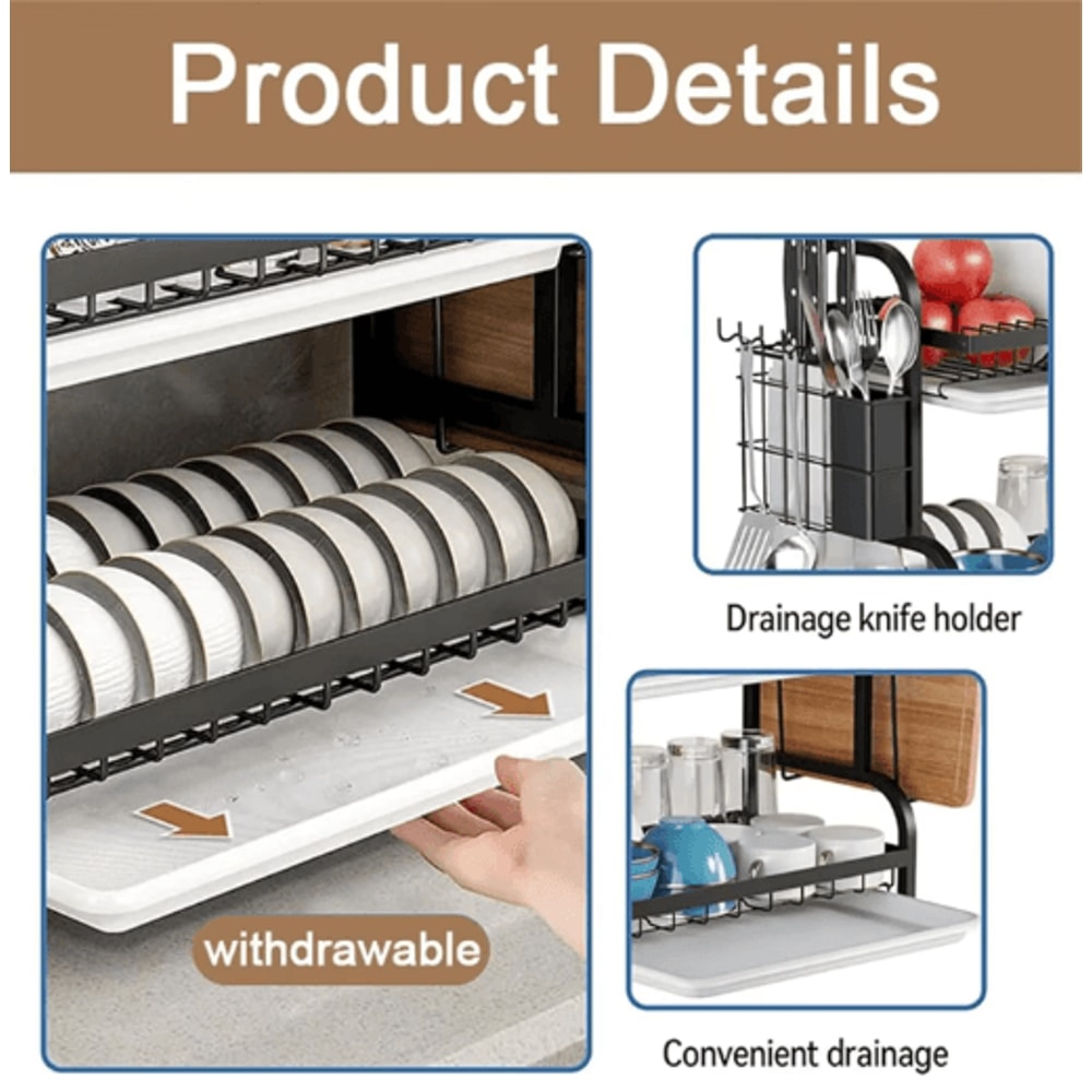 3 Tier Kitchen Countertop Dish Rack With Large Capacity Drainer 5