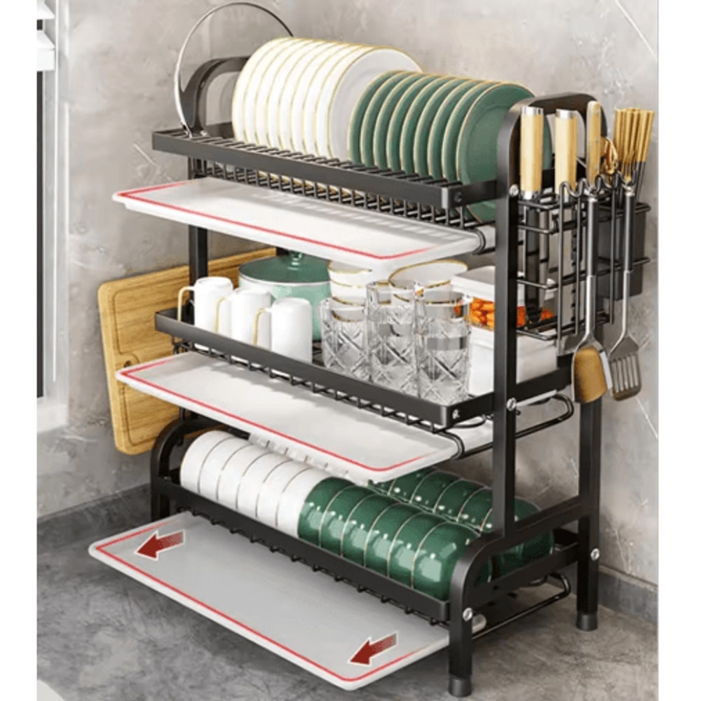 3 Tier Kitchen Countertop Dish Rack With Large Capacity Drainer 6
