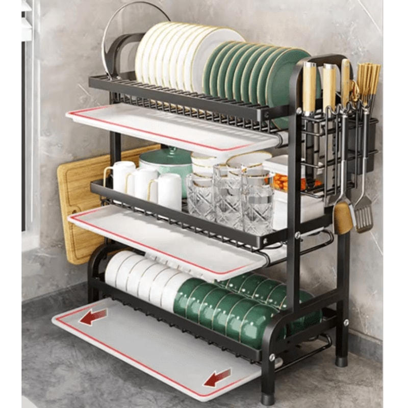 3 Tier Kitchen Countertop Dish Rack With Large Capacity Drainer 6