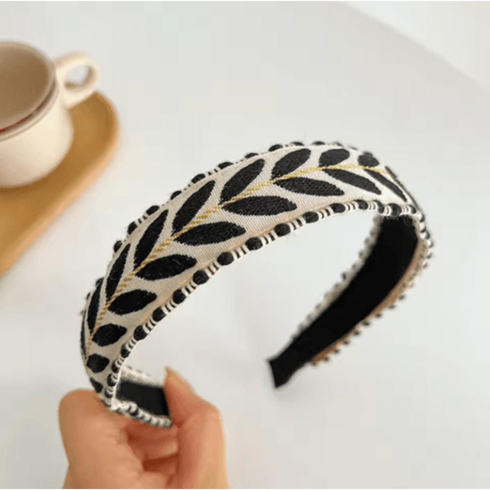 PROLY Boho Embroidered Headband For Women Leaf Design Spring Turban 3