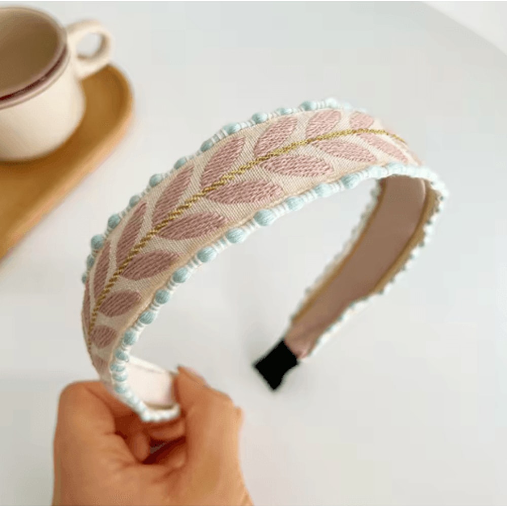 PROLY Boho Embroidered Headband For Women Leaf Design Spring Turban 4