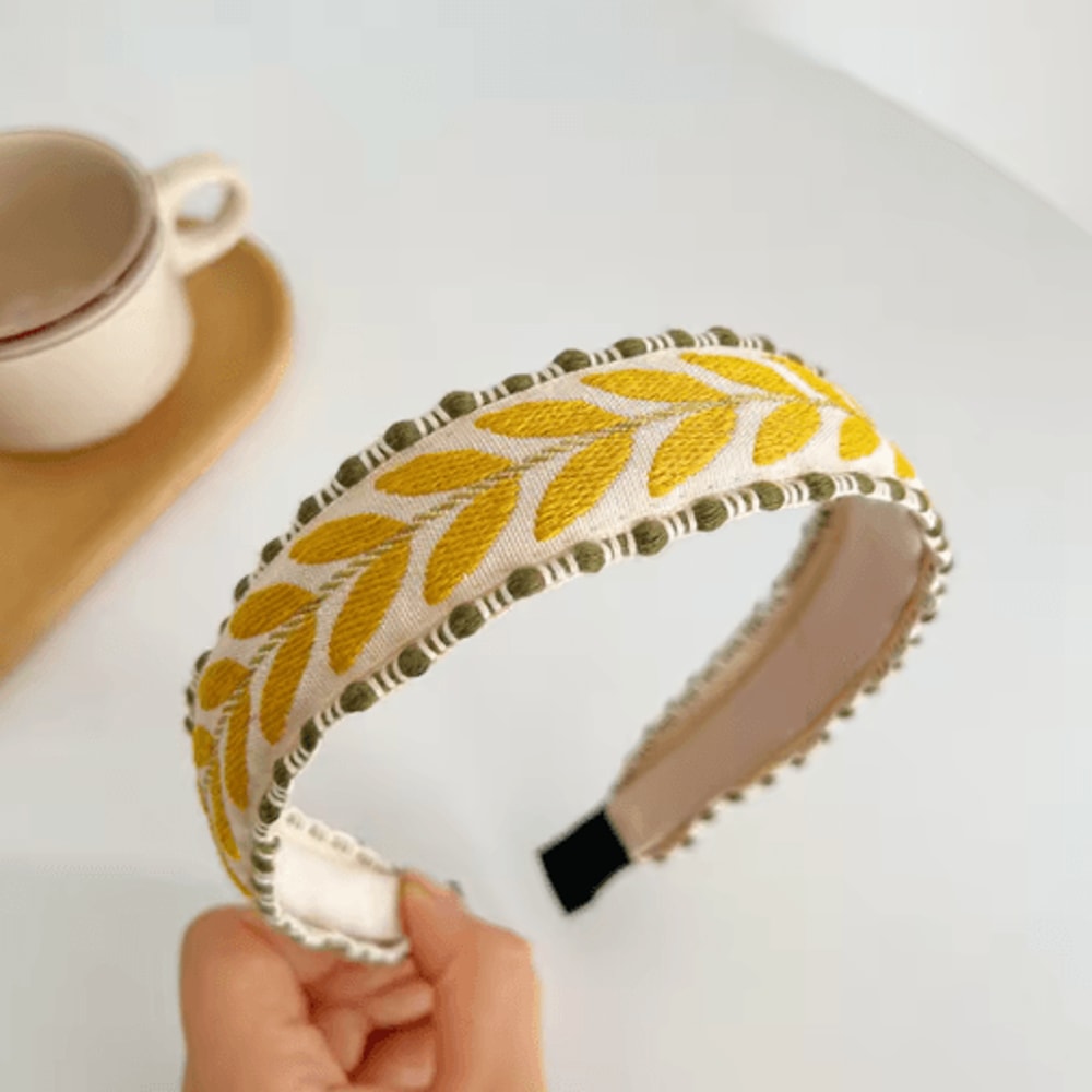 PROLY Boho Embroidered Headband For Women Leaf Design Spring Turban 5