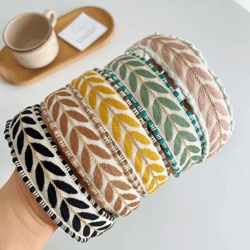 proly boho embroidered headband for women – leaf design spring turban