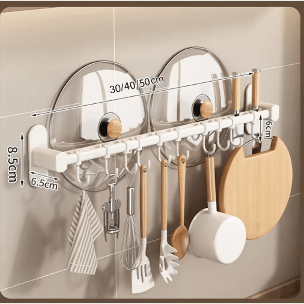 NoDrill Wall Mounted Kitchen Hook Rack With Storage Rail Organizer 10