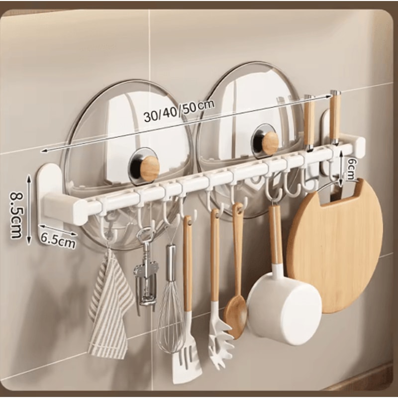 NoDrill Wall Mounted Kitchen Hook Rack With Storage Rail Organizer 10