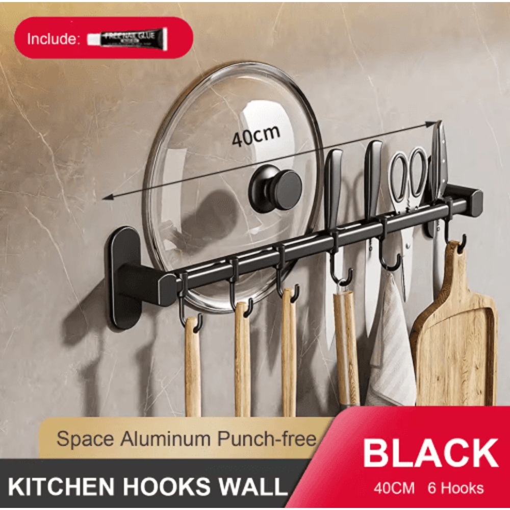 NoDrill Wall Mounted Kitchen Hook Rack With Storage Rail Organizer 5
