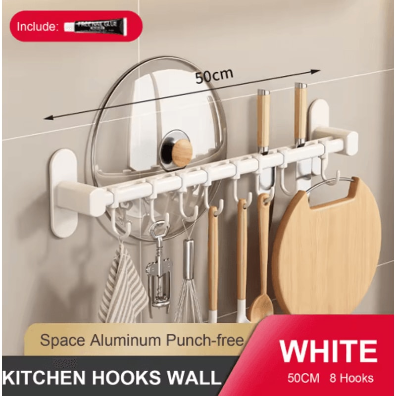 NoDrill Wall Mounted Kitchen Hook Rack With Storage Rail Organizer 6