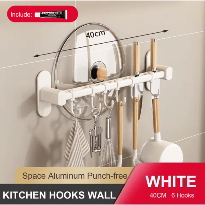 NoDrill Wall Mounted Kitchen Hook Rack With Storage Rail Organizer 7